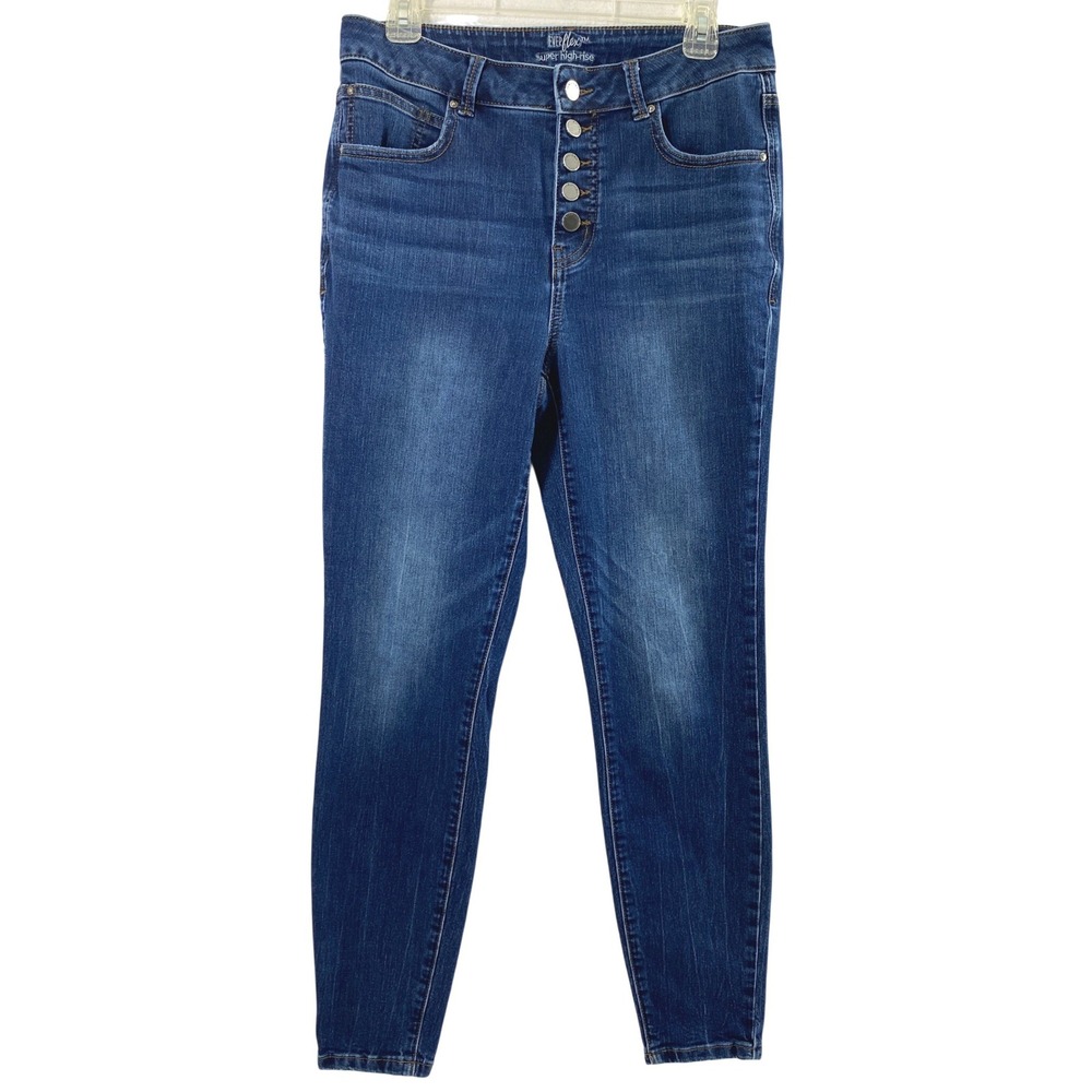 Maurices Jeans Women 10 Everflex Super High Rise Button Fly Medium Wash Denim